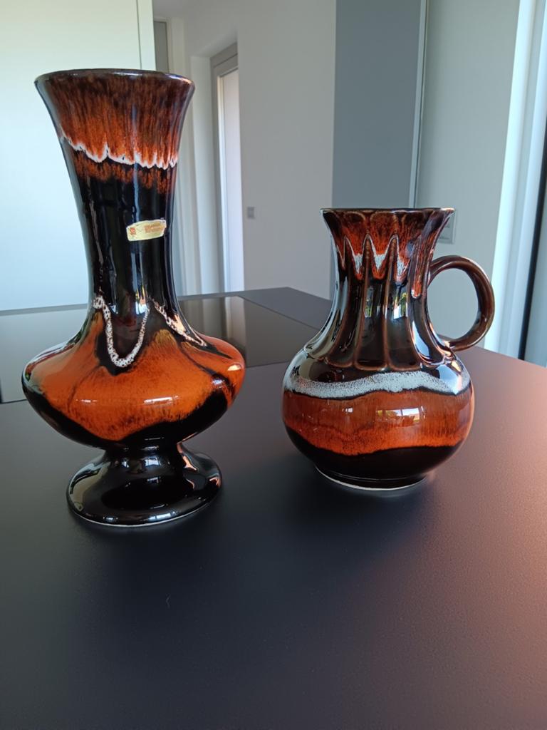 2 prachtige vintage vazen "fat lava" stijl, Ophalen of Verzenden