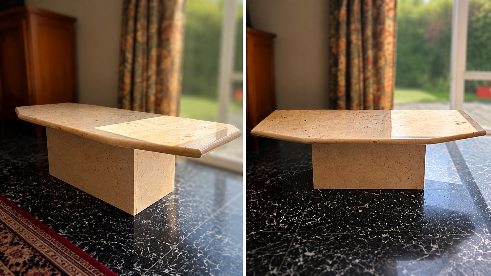Vintage travertin salontafel – massieve natuursteen, Ophalen