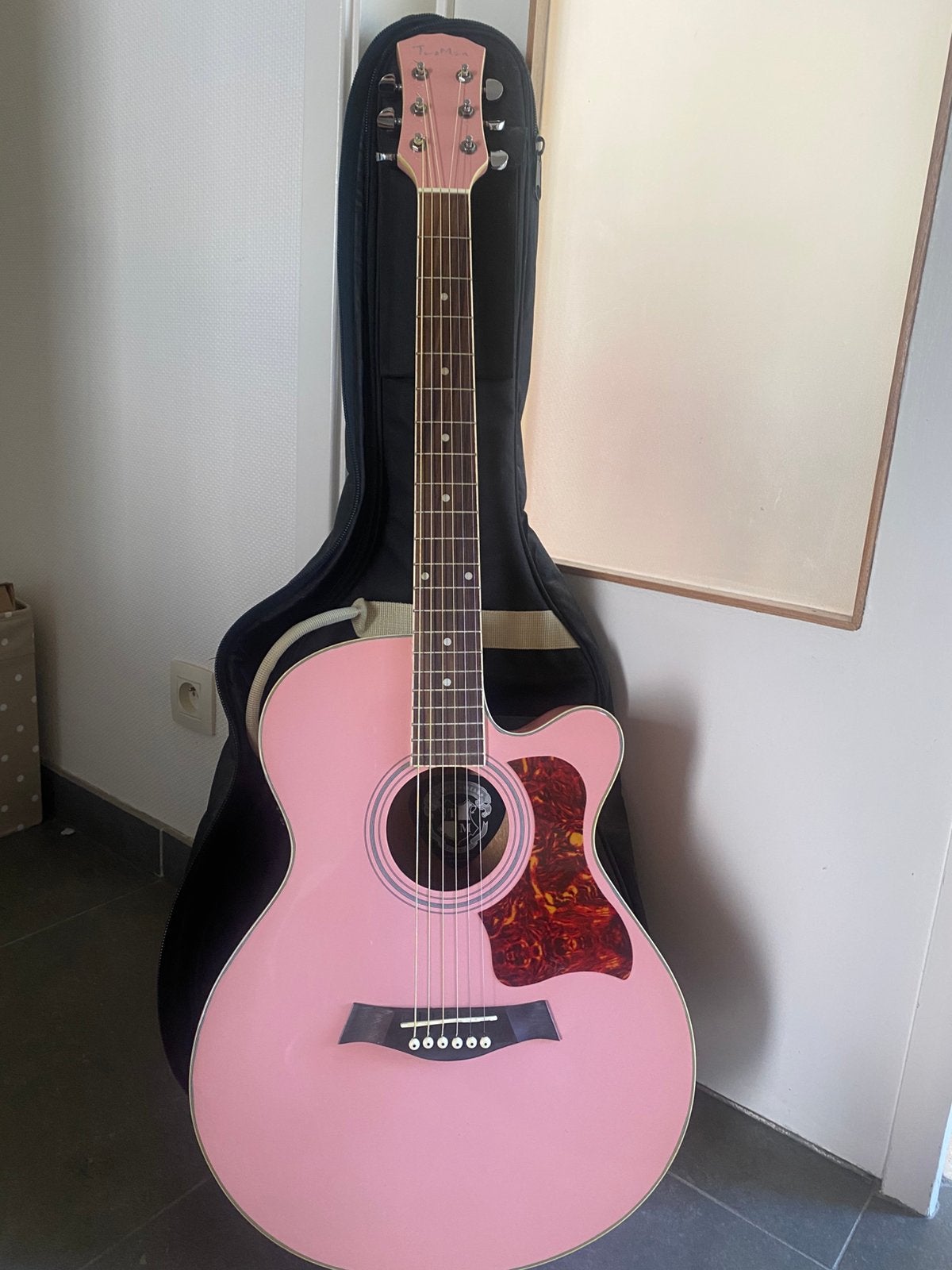 Pink Electro-Acoustic Guitar (TwoMan) + Bag, Tuner & Cable, Muziek en Instrumenten, Ophalen, Gebruikt, Western- of Steelstringgitaar