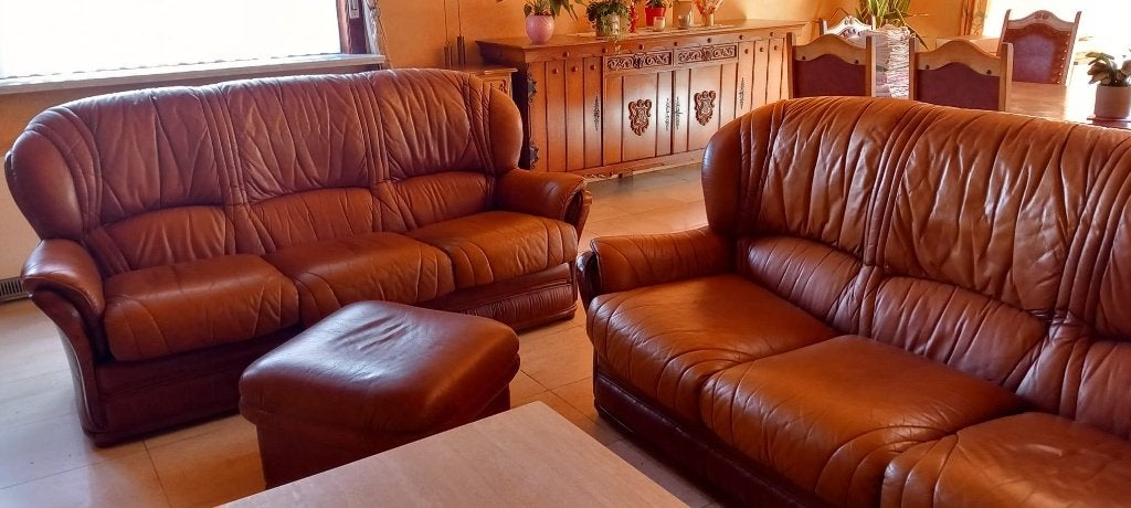 Complete lederen zithoek, Huis en Inrichting, Zetels | Complete zithoeken, Ophalen, Gebruikt, Leer, Klassiek jaren '90 / 2000