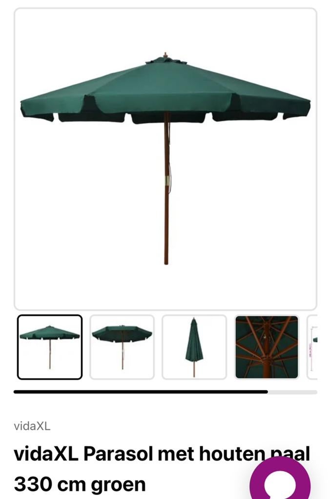 2 parasols groen - voet en beschermhoes, Tuin en Terras, Ophalen, Zo goed als nieuw, Parasolvoet