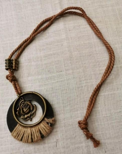 Boho halsketting in natuurlijke materialen met roos, Ophalen of Verzenden, Nieuw