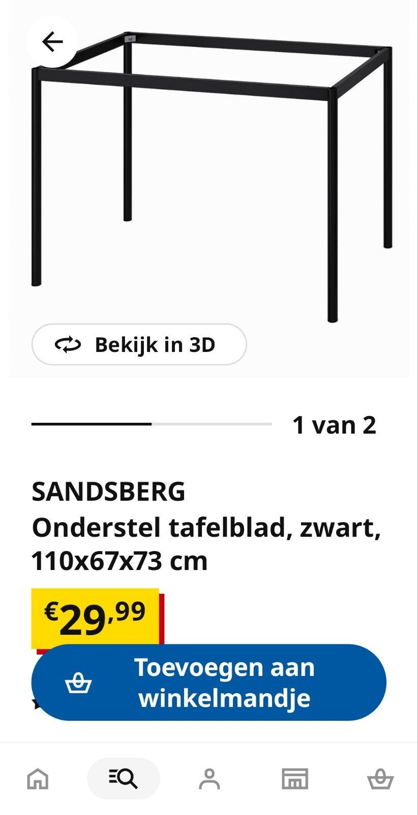 ZWARTE TAFEL MET ZWART IJZEREN ONDERSTEL, Ophalen