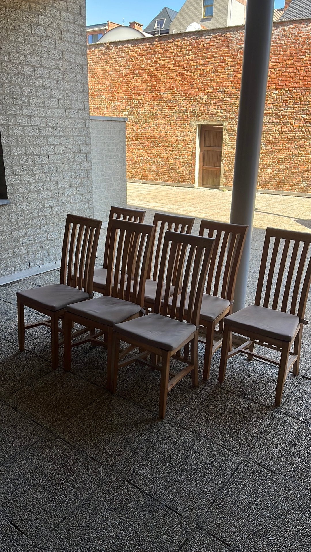 8 Teaken stoelen voor binnen en/of buiten, Ophalen, Gebruikt, Bruin, Landelijk