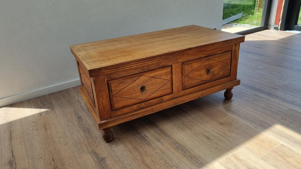 Teak salontafel, Ophalen, 100 tot 150 cm, 50 tot 75 cm, Teakhout