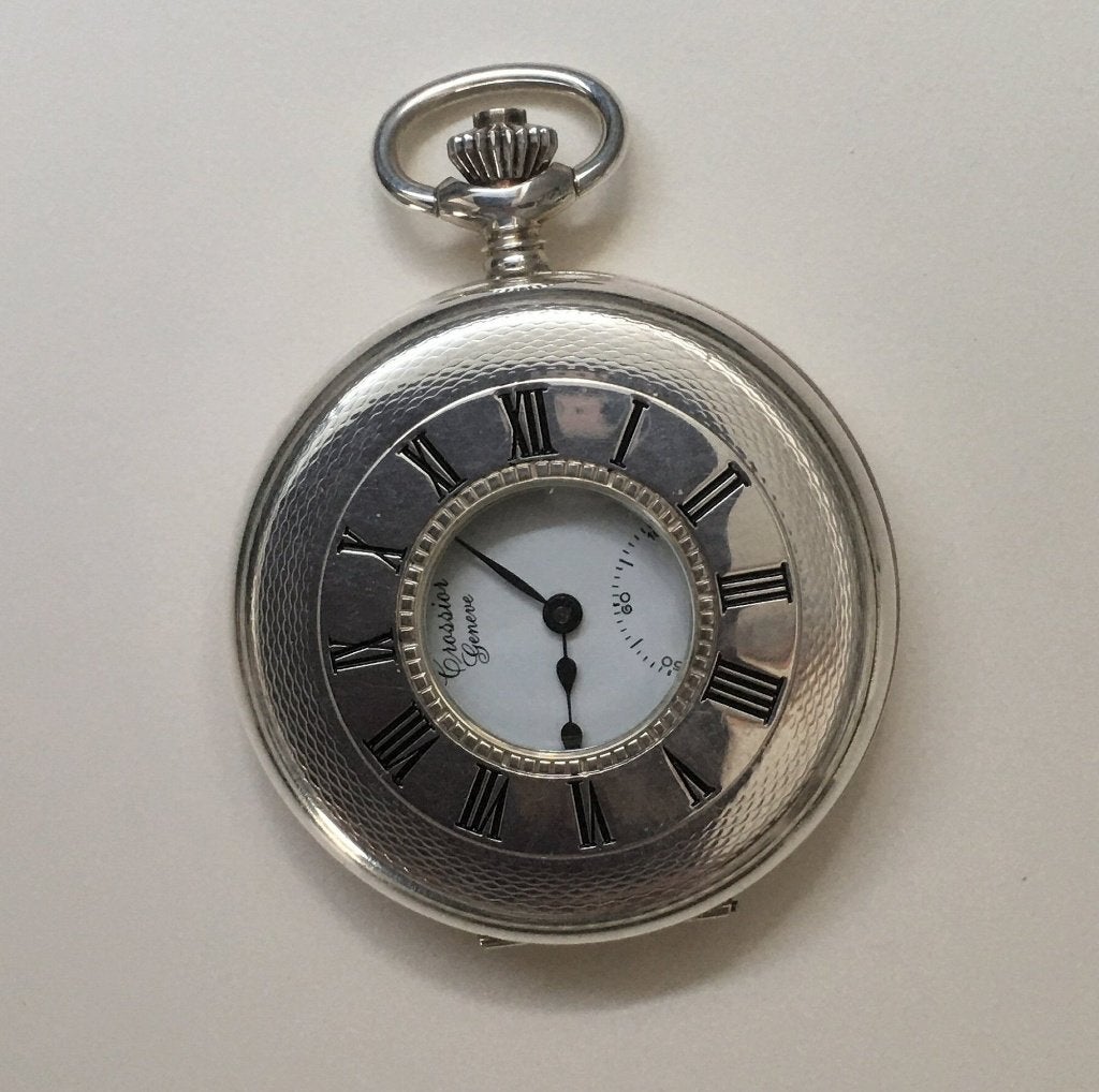 Montre de poche Half Hunter Crossior Geneve en argent, Enlèvement ou Envoi, Comme neuf, Argent, Montre de poche