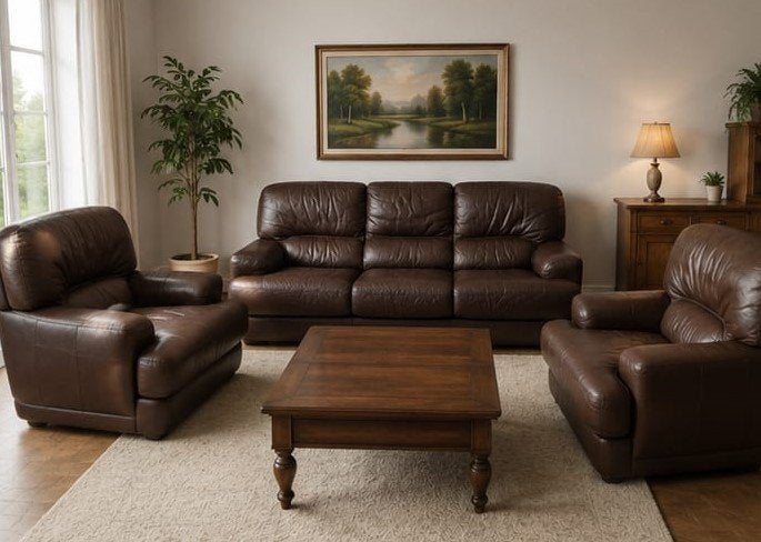 Set de fauteuils en cuir, Maison & Meubles, Canapés | Salons, Utilisé, Banc droit, Quatre personnes ou plus, 250 à 300 cm, 100 à 125 cm