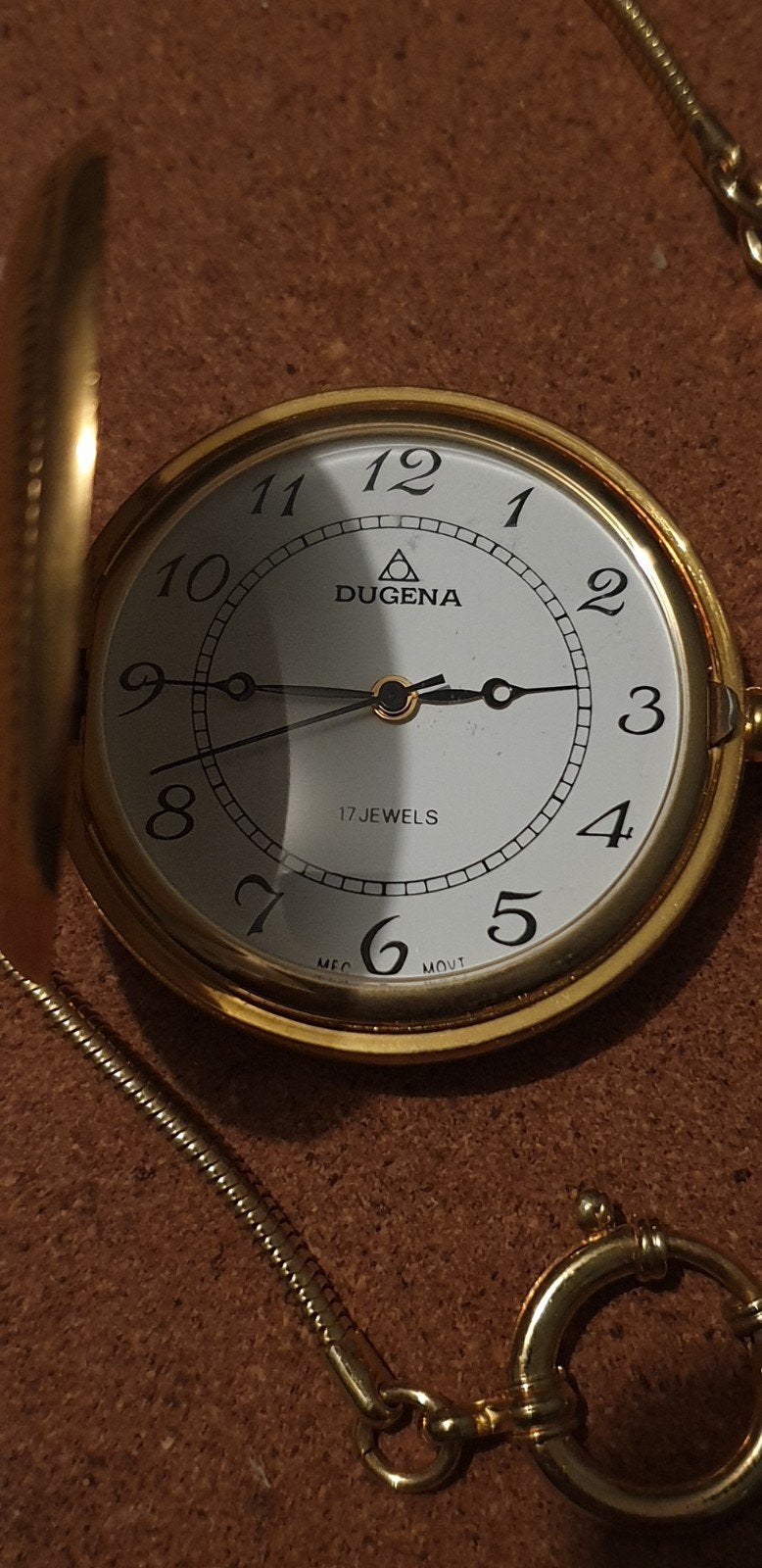 Montre de poche Dugena Savonette en or 10 carats remplie d'u, Avec chaîne, Autres marques, 1930 à 1960, Enlèvement ou Envoi