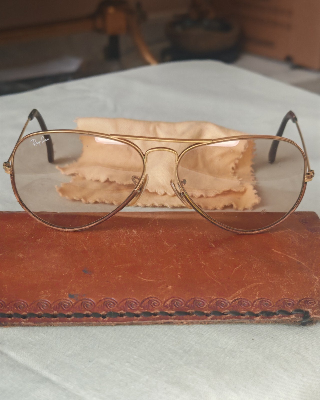 Lunettes de soleil vintage B&L Ray-Ban Outdoorsman USA cuir, Enlèvement