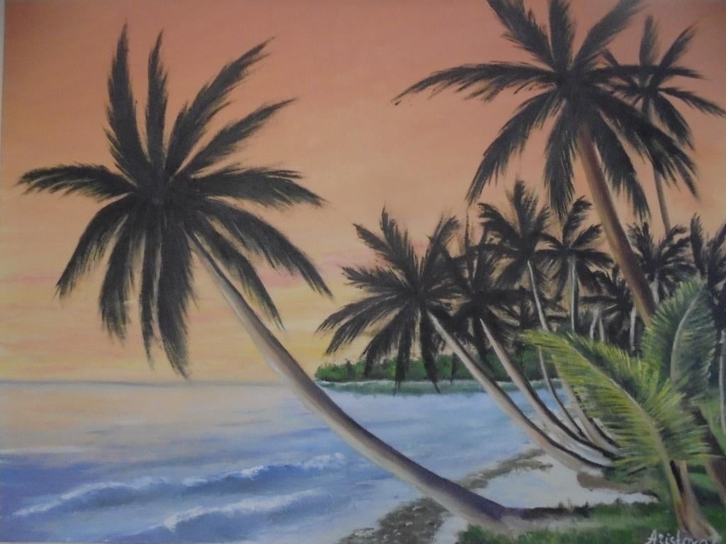 peinture à l'huile Paradise Beach (coucher de soleil), Enlèvement ou Envoi