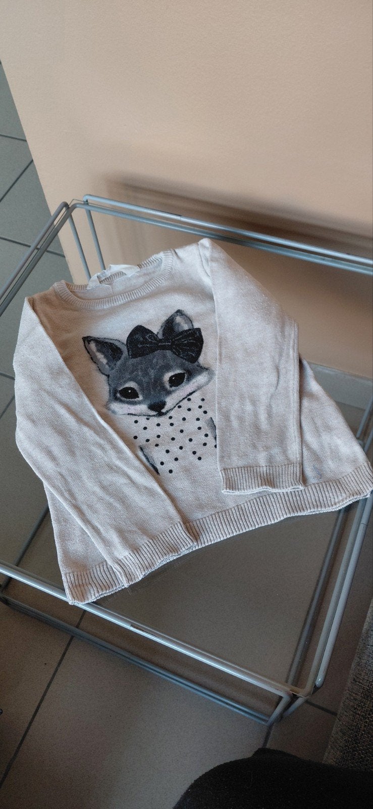 Schattige beige H&M fijngebreide trui met vosje – Maat 92, Ophalen