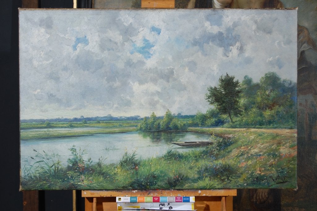 Grand tableau, huile sur toile, 65x100cm signé Henry MATTHIS, Antiek en Kunst, Kunst | Schilderijen | Klassiek, Ophalen, Doek