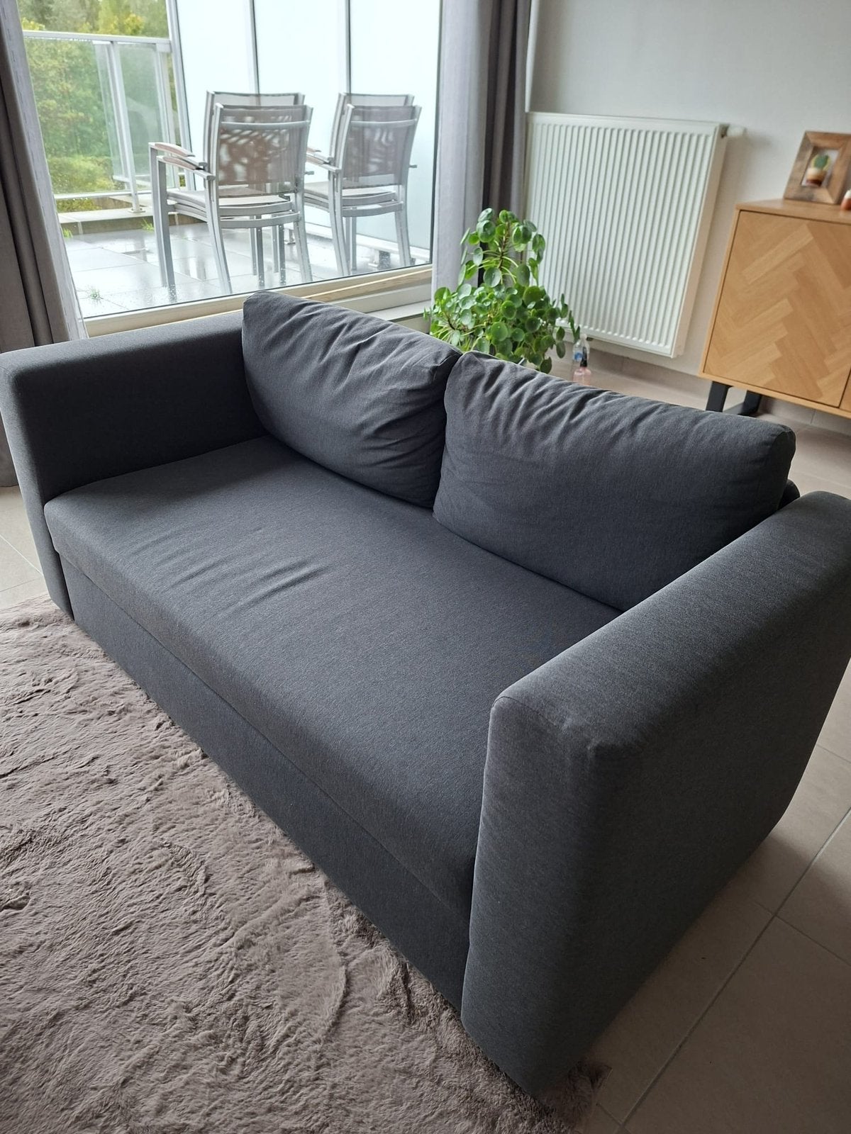 Zetel (2p) & slaapbank (1p) IKEA grijs, Huis en Inrichting, Ophalen, Tweepersoons, Zo goed als nieuw, Stof