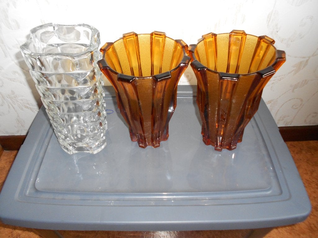 Vintage Glazen Vazen, Maison & Meubles, Enlèvement, Neuf, Marron, Verre