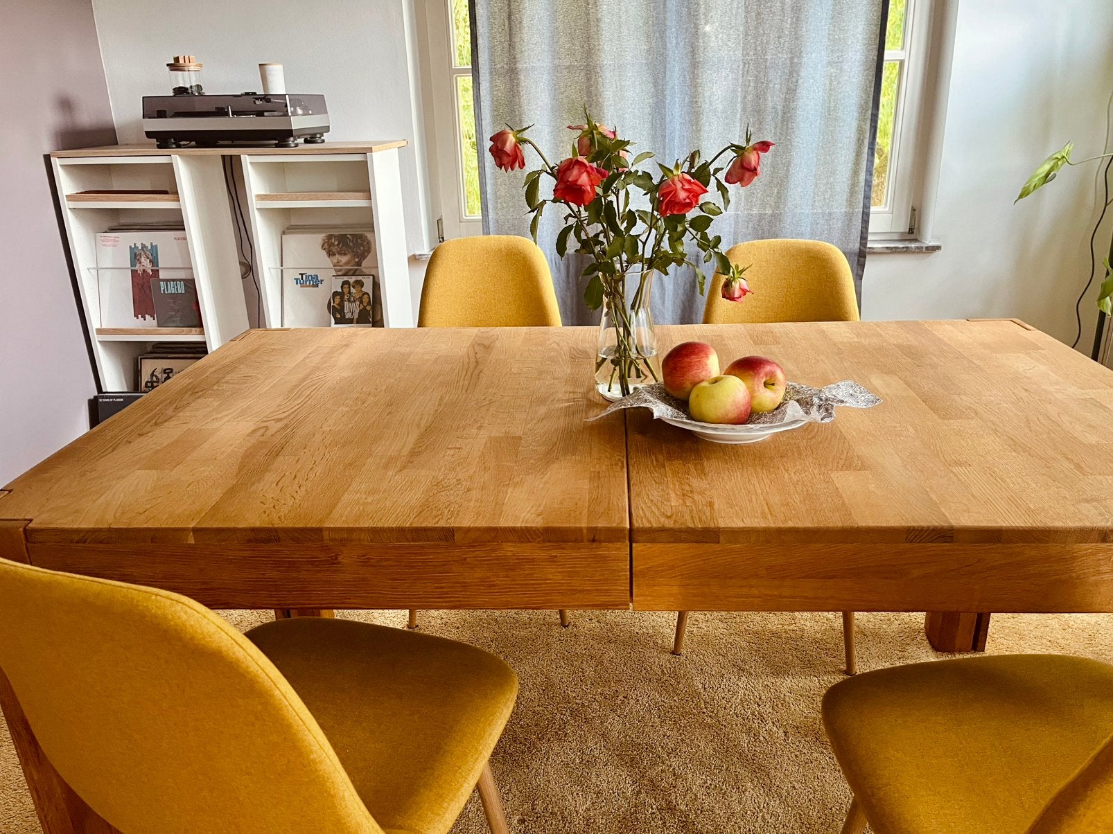 Grande table à manger rustique en bois de chêne massif, Maison & Meubles, Enlèvement, Comme neuf, Chêne