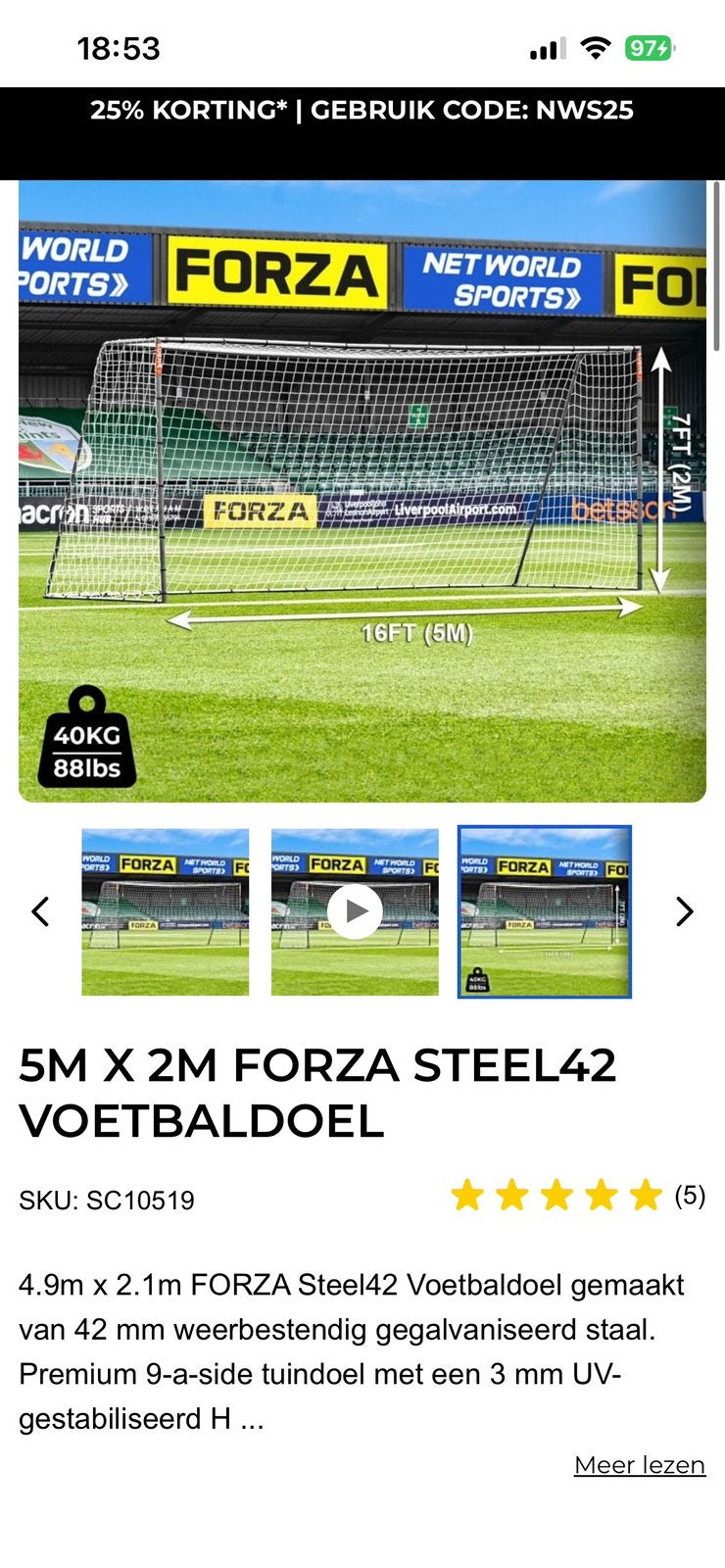 Voetbaldoel 5m x 2m