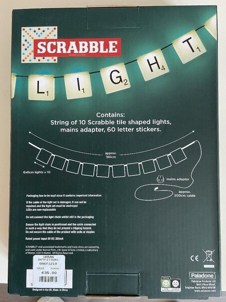 Guirlande lumineuse Scrabble USB - lettres personnalisables, Enlèvement ou Envoi, Neuf
