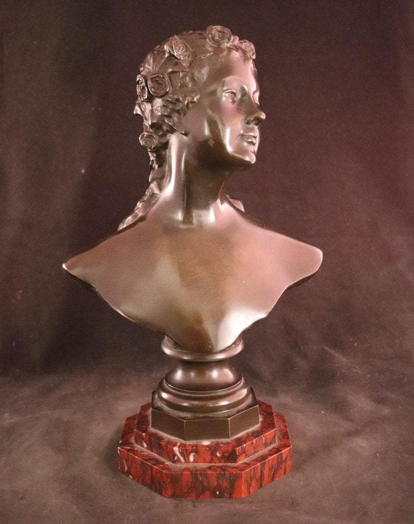 Bronzen buste van een jonge vrouw, Ophalen of Verzenden, Buste, Rood, Vrouw