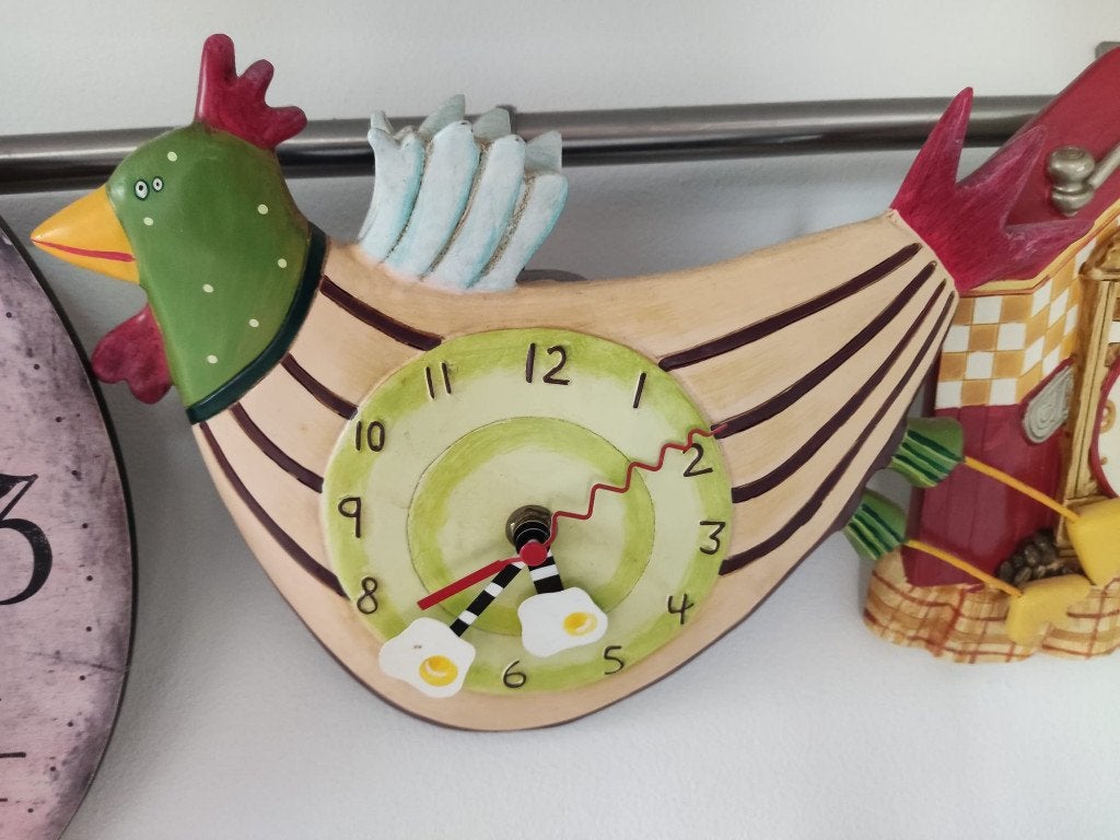 Horloge murale fantaisie en forme de poule, Enlèvement, Autres marques, Fonctionne sur piles, Vert