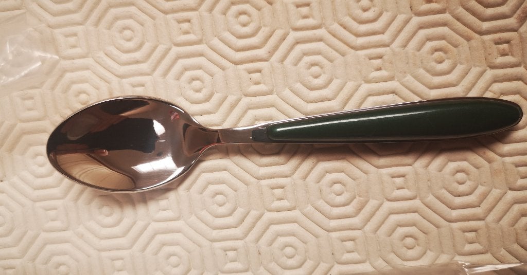 10 koffielepels met groen handvat, Ophalen of Verzenden