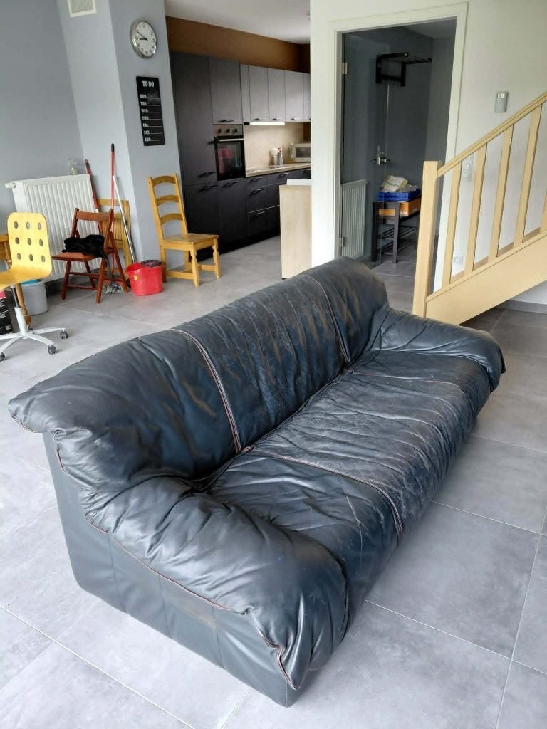 Canapé 3 places en cuir bleu foncé, Huis en Inrichting, Fauteuils, Gebruikt, Leer, 125 cm of meer, 75 tot 100 cm, Ophalen
