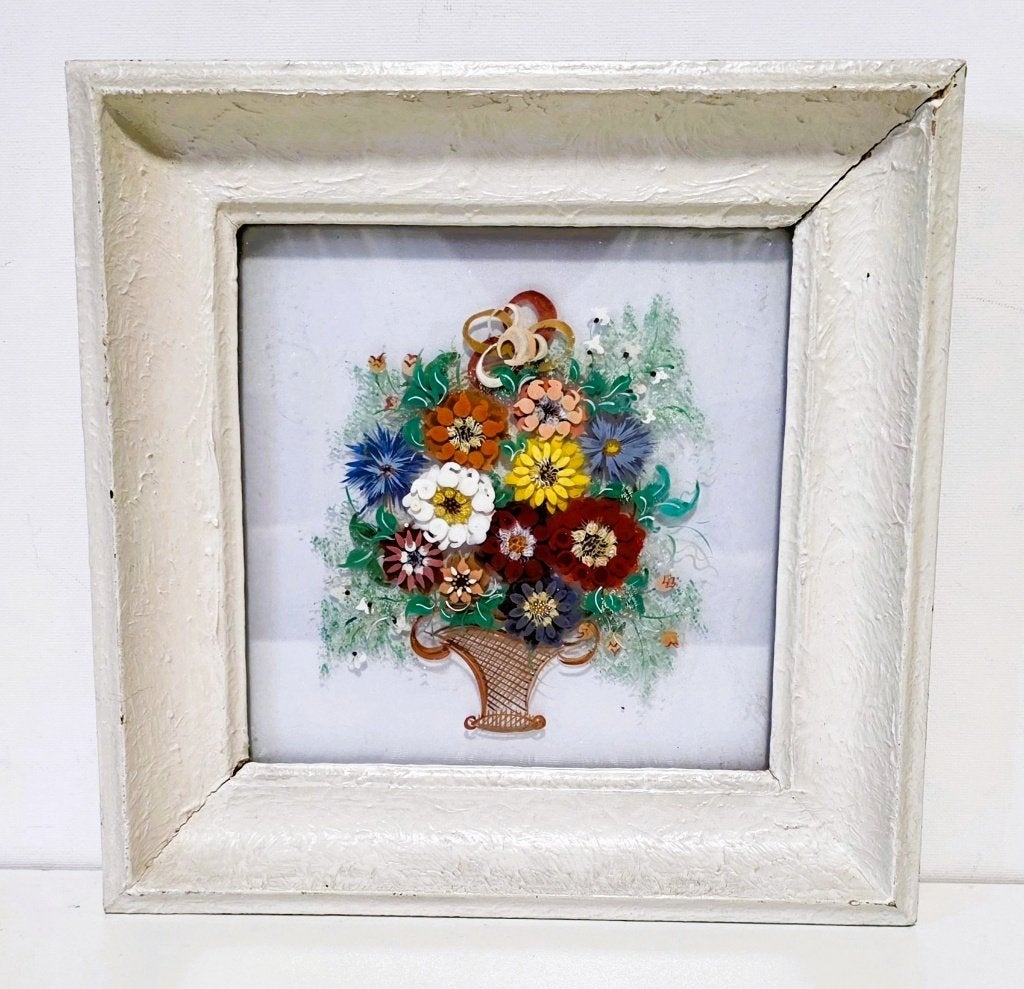 Peinture derrière verre., Antiquités & Art, Sous verre, Enlèvement ou Envoi, Autres techniques, Fleurs