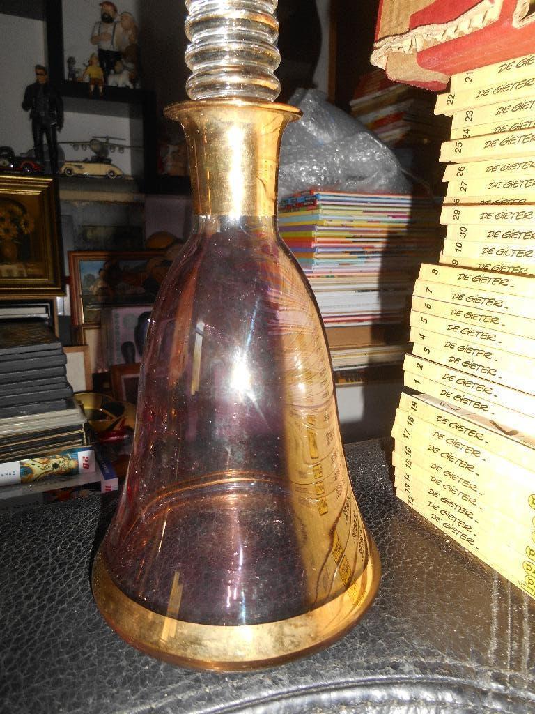 Carafe +-25cm verre rosé avec bouchon bordures dorés, Antiquités & Art, Enlèvement ou Envoi