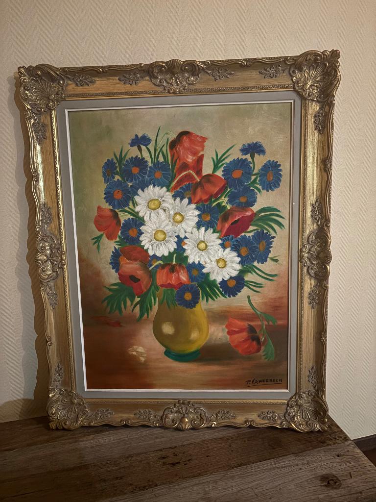 Schilderij acryl op doek getekend P. V.D. Meersch 1964, Enlèvement