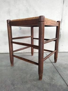 Vintage houten kruk stool tabouret rieten zitting, Ophalen of Verzenden, Gebruikt