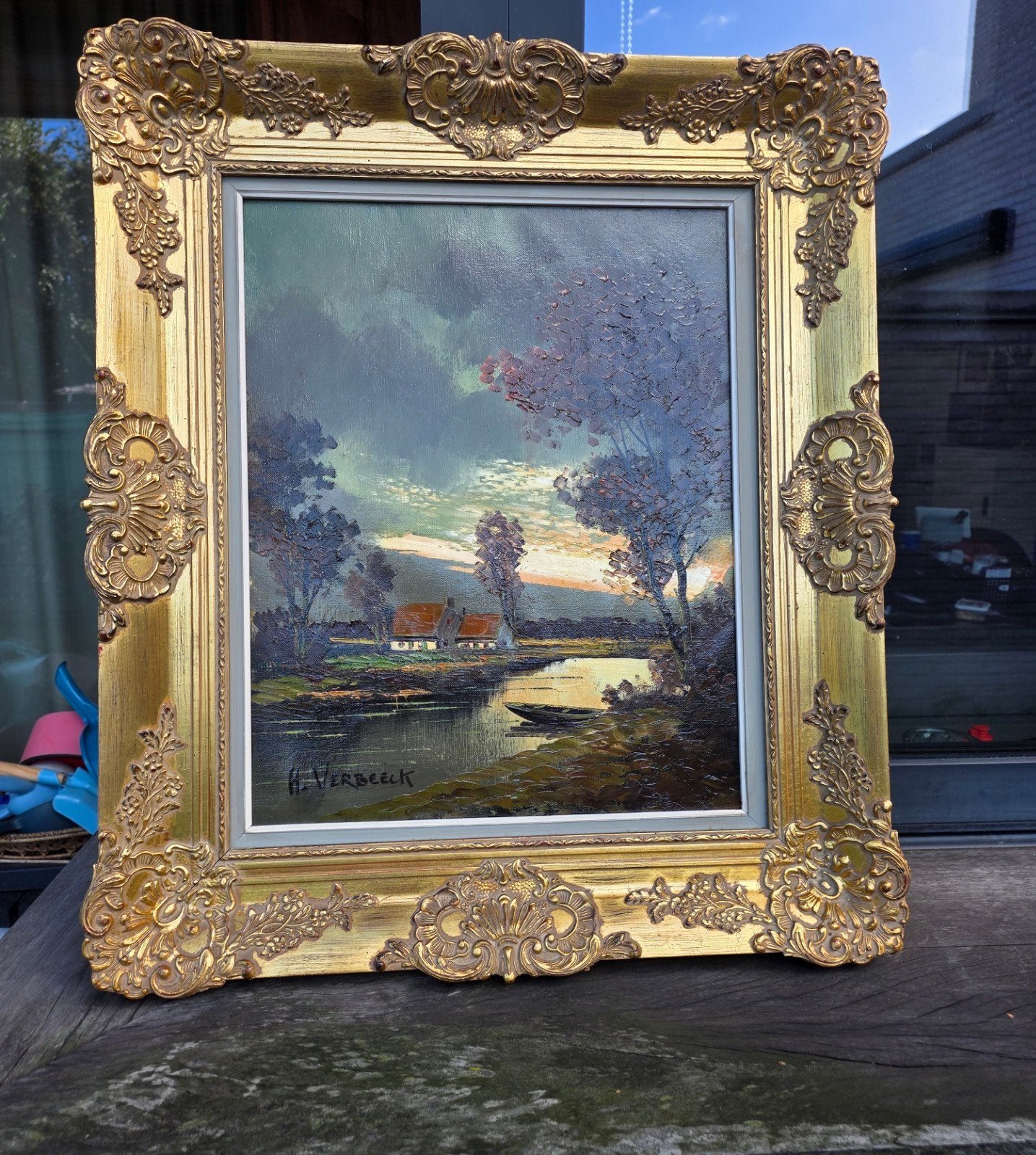 Schilderij H. Verbeeck – Olie op doek – Vakkundig gereinigd, Peinture à l'huile, Paysage, Signé, Enlèvement