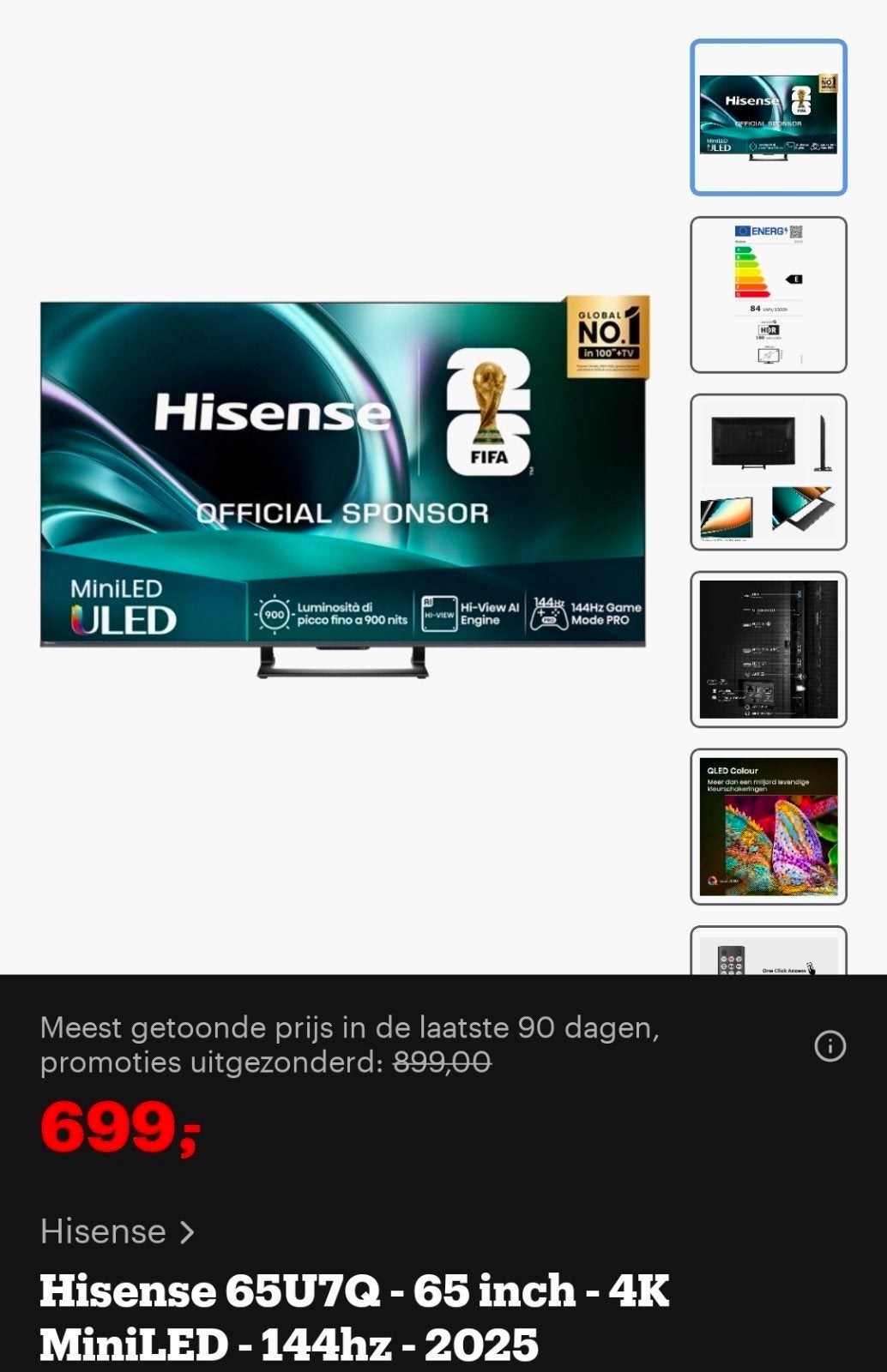 Hisense 65" smart AI televisie, Ophalen, Smart TV