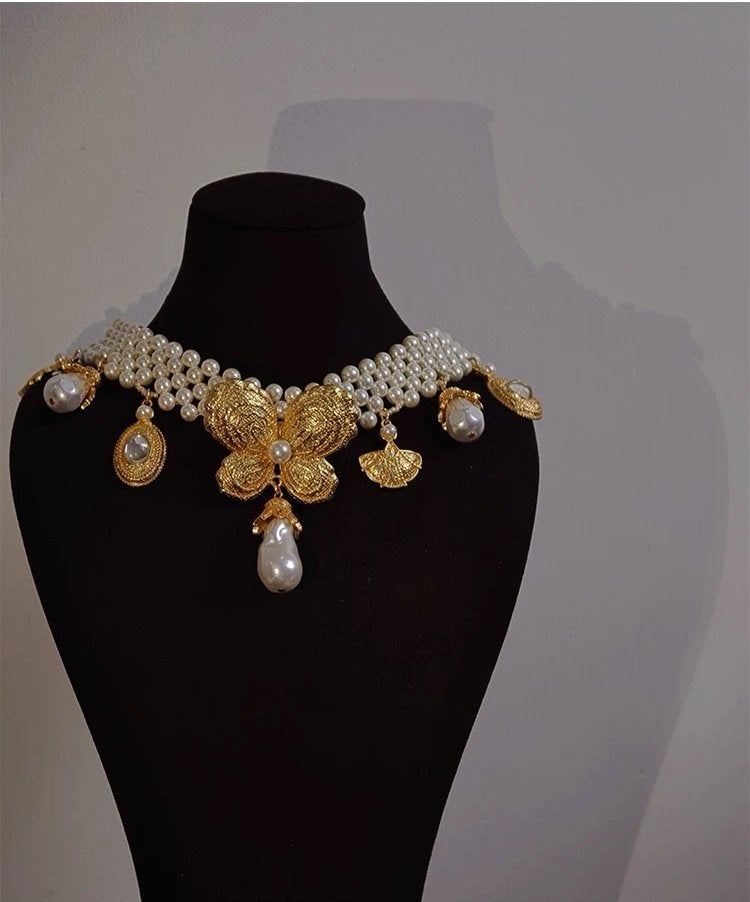 Originele handgemaakte parelchoker, Handtassen en Accessoires, Armbanden, Nieuw, Overige materialen, Goud, Met bedels of kralen