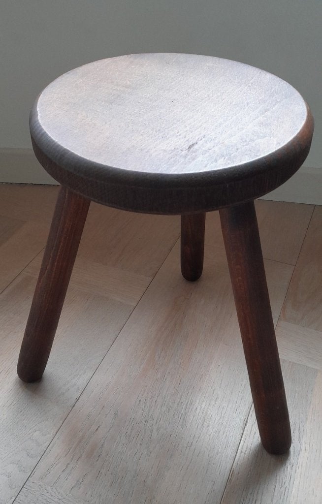 Vintage houten driepoot krukje, Ophalen of Verzenden
