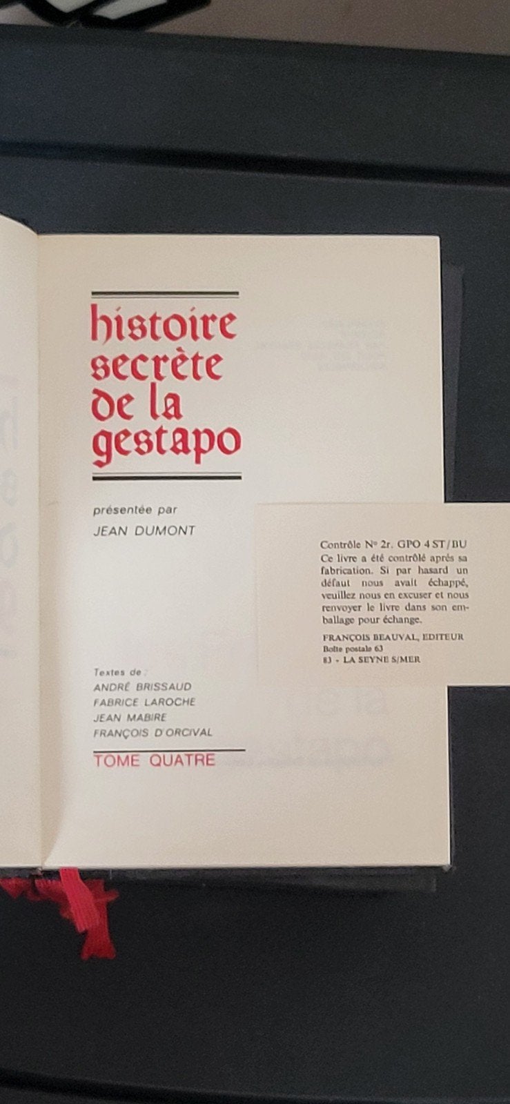 Collection 4 Tomes "Histoire Secrète de la Gestapo" (1971) -, Livres, Enlèvement