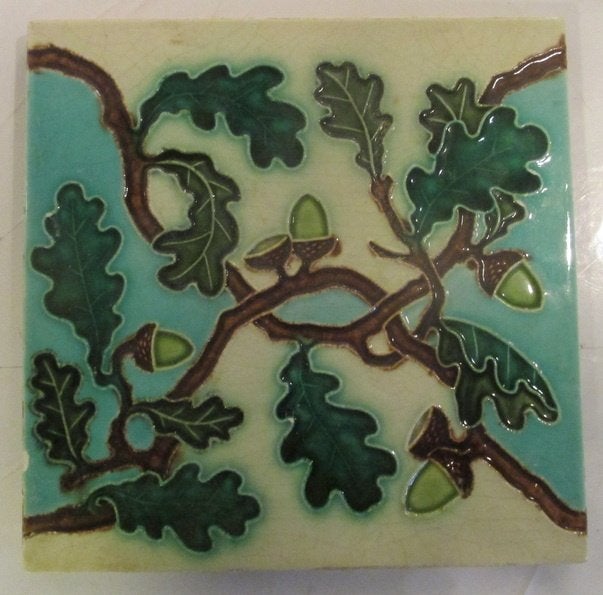 antieke art nouveau tegels met eikels 18 stuks, Ophalen