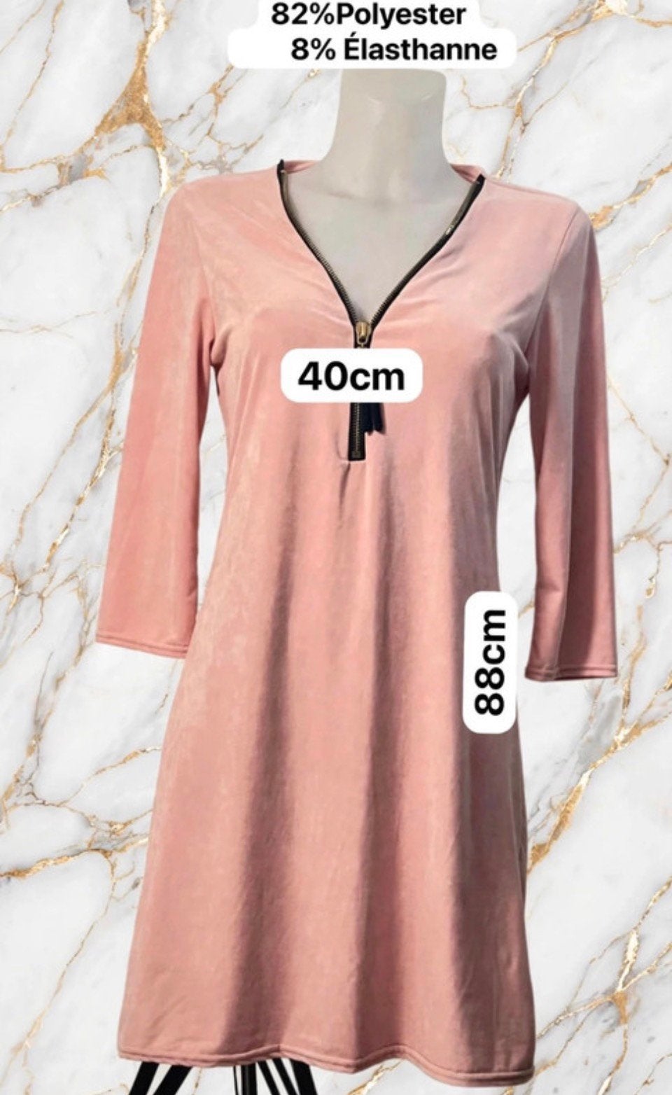 Jolie robe rose poudré zippée à manches 3/4, Kleding | Dames, Overige typen, Verzenden, Zo goed als nieuw, Roze