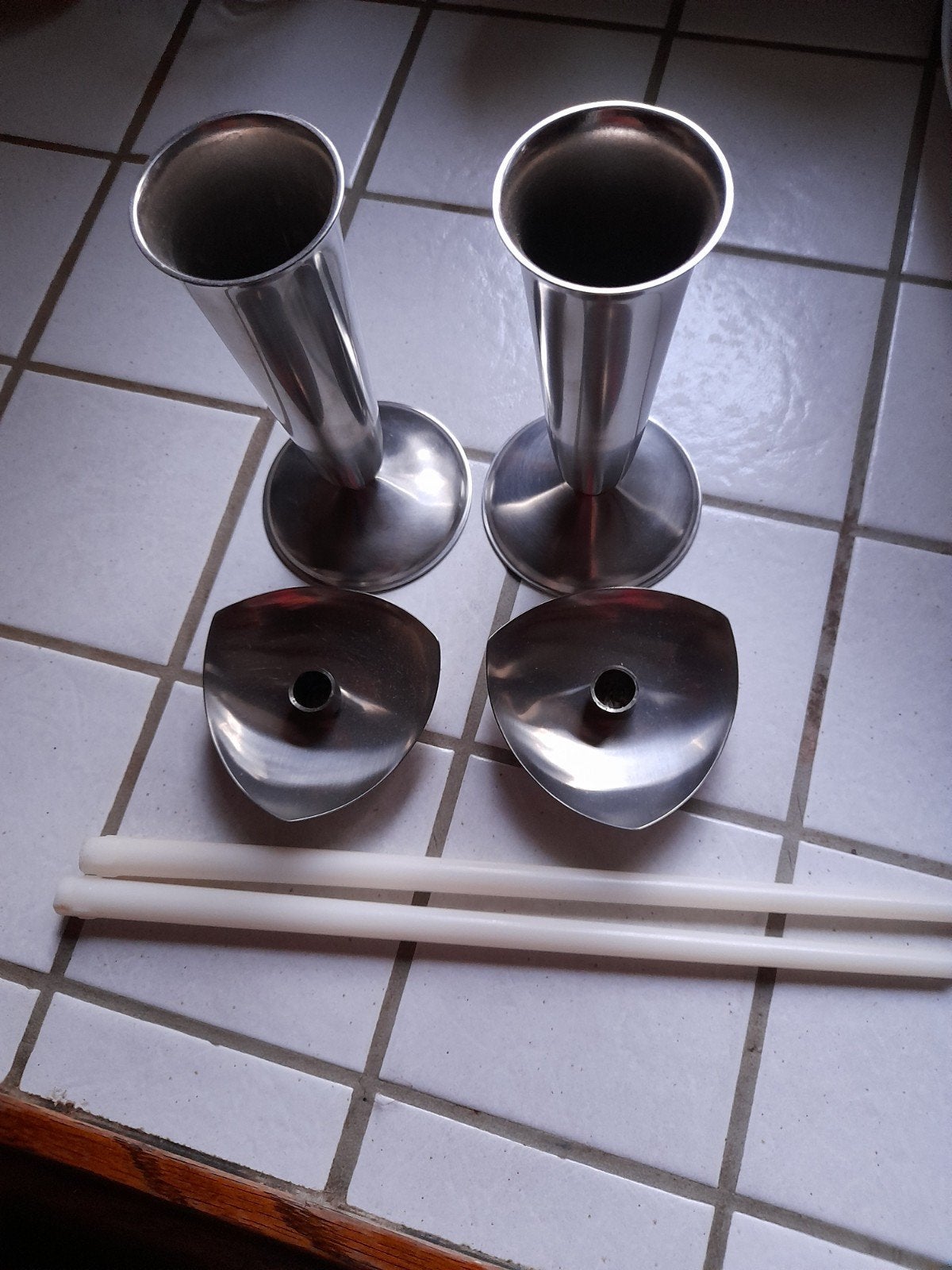 Inox, vaasjes en kaarsenhouders, perfecte staat, Huis en Inrichting, Ophalen of Verzenden, Zo goed als nieuw, Grijs