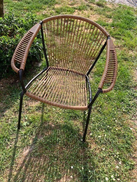 VINTAGE IJZEREN SPAGHETTI LOUNGE CHAIR JAREN 50 MID CENTURY, Enlèvement, Maison et Meubles