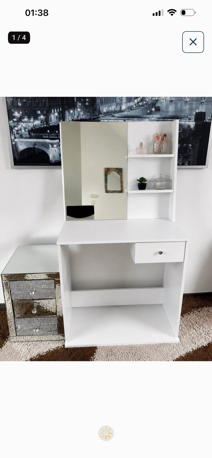 Coiffeuse blanche avec miroir + petit meuble de rangement, Ophalen