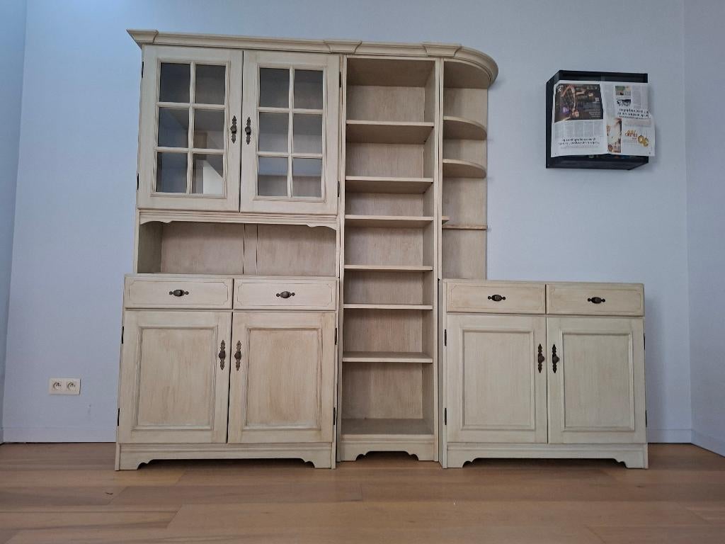 Massief grenen wandkast en tv-meubel, Huis en Inrichting, Kasten | Wandmeubels, Ophalen, Grenenhout, Met deur(en)
