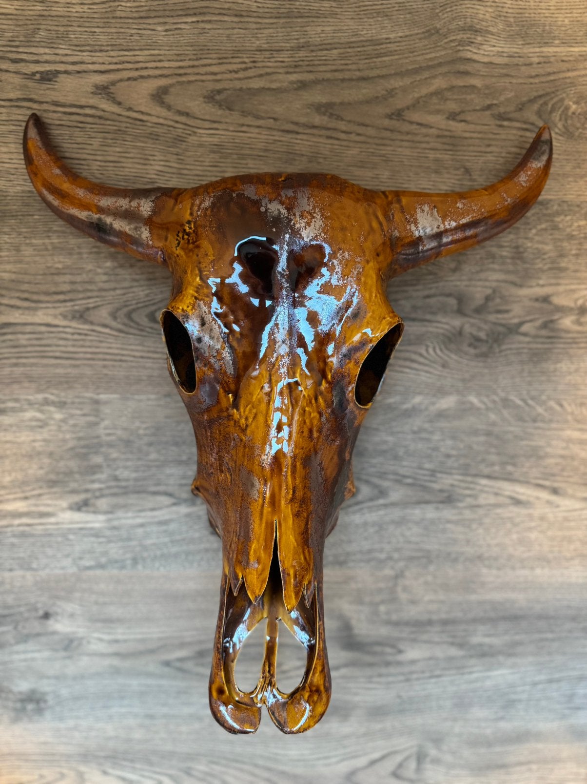 Keramieken handgemaakte Laulabel skull goud/brons, Suspension murale, Doré, Comme neuf, Fait main