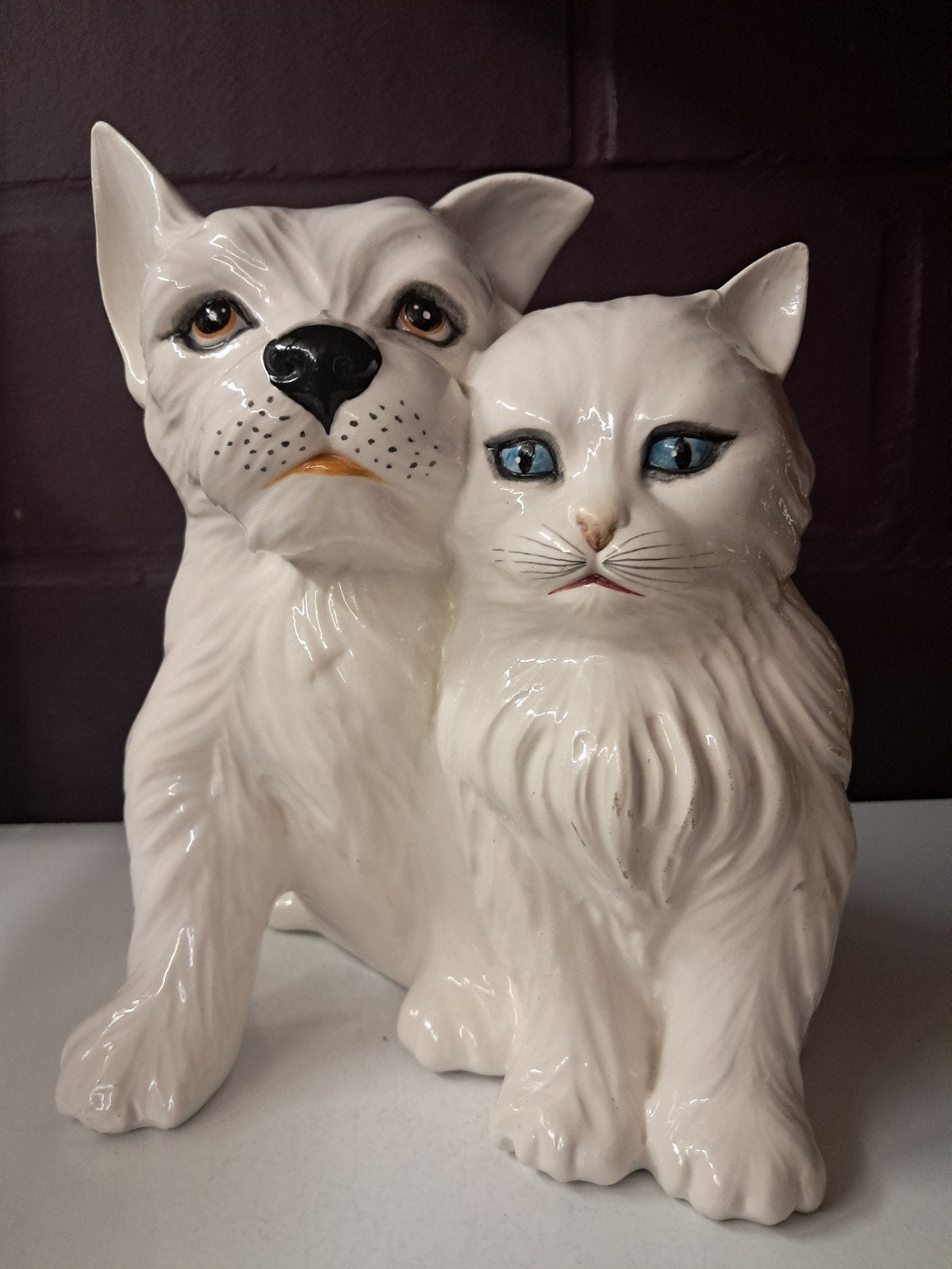 Vintage, Italiaans keramieken beeld, hond en kat, Antiek en Kunst, Ophalen of Verzenden