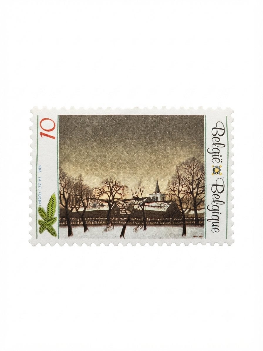Timbre de Noël belge/paysage hivernal (10 Francs), Enlèvement, Non oblitéré
