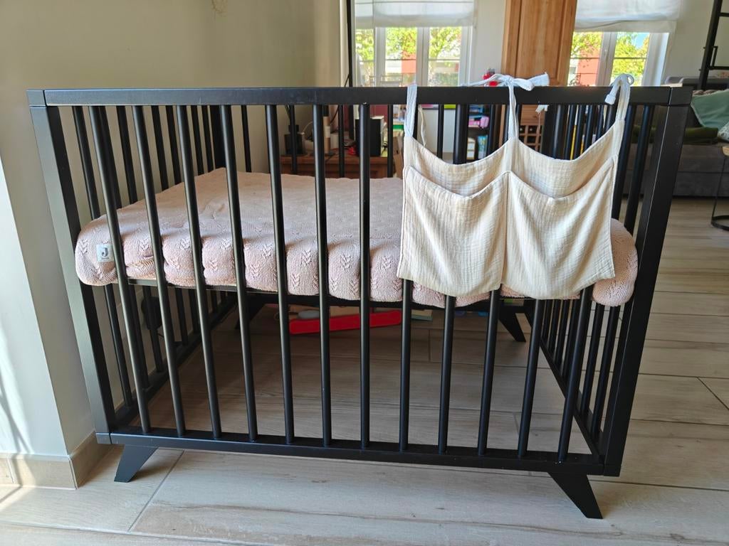 Bopita box retro zwart (100x80cm) incl matras en accessoires, Kinderen en Baby's, Ophalen, Gebruikt, Rechthoekig, In hoogte verstelbaar
