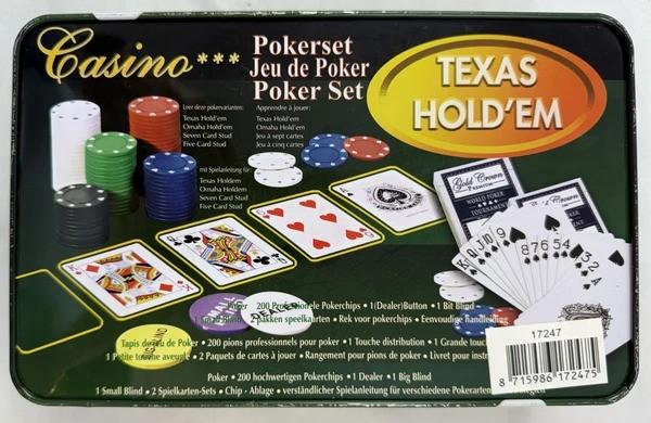 Casino Texas Hold'em Pokerset 200 poker chips Metalen blik, Vijf spelers of meer, Verzenden, Zo goed als nieuw, Overig