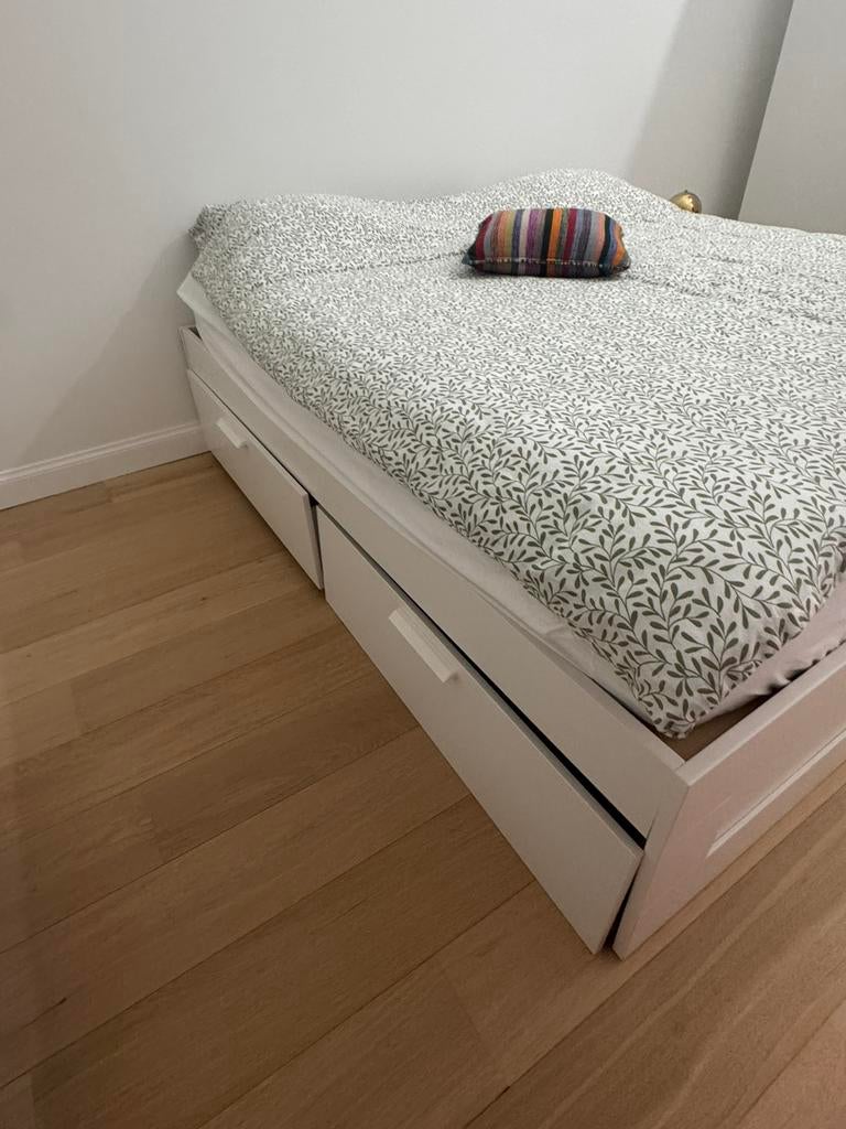 Bed + matras, Huis en Inrichting, Slaapkamer | Bedden, Ophalen, Gebruikt, Wit, Tweepersoons