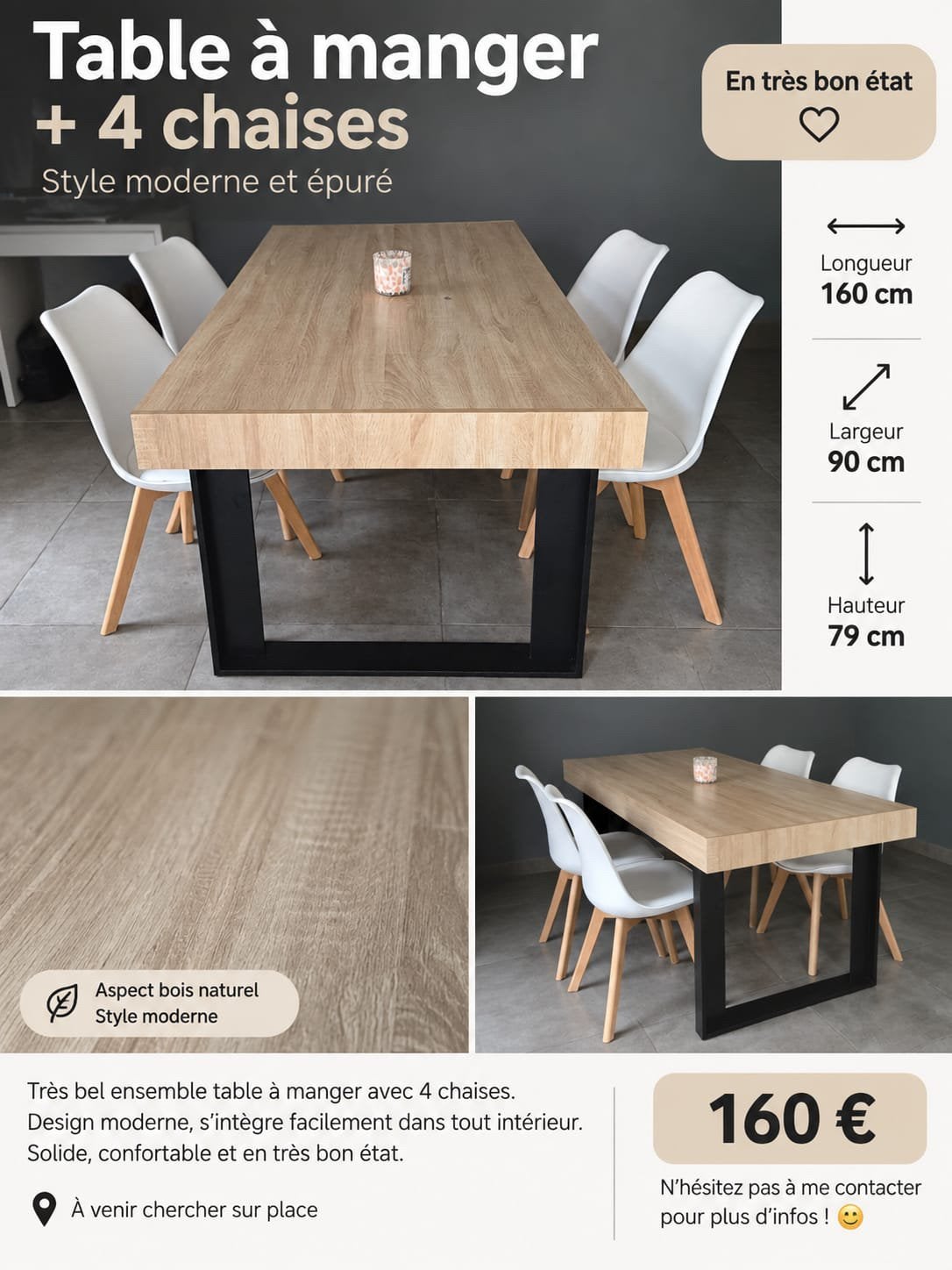 Table et chaises de salle a manger, Enlèvement, Comme neuf