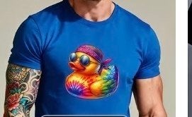 blauw t-shirt met stoere badeend print, Ophalen, Blauw