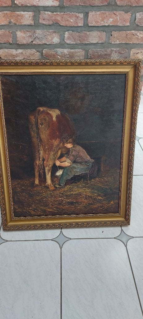 schilderij jean louis minne, Antiek en Kunst, Ophalen, Doek, Dieren, Klassiek