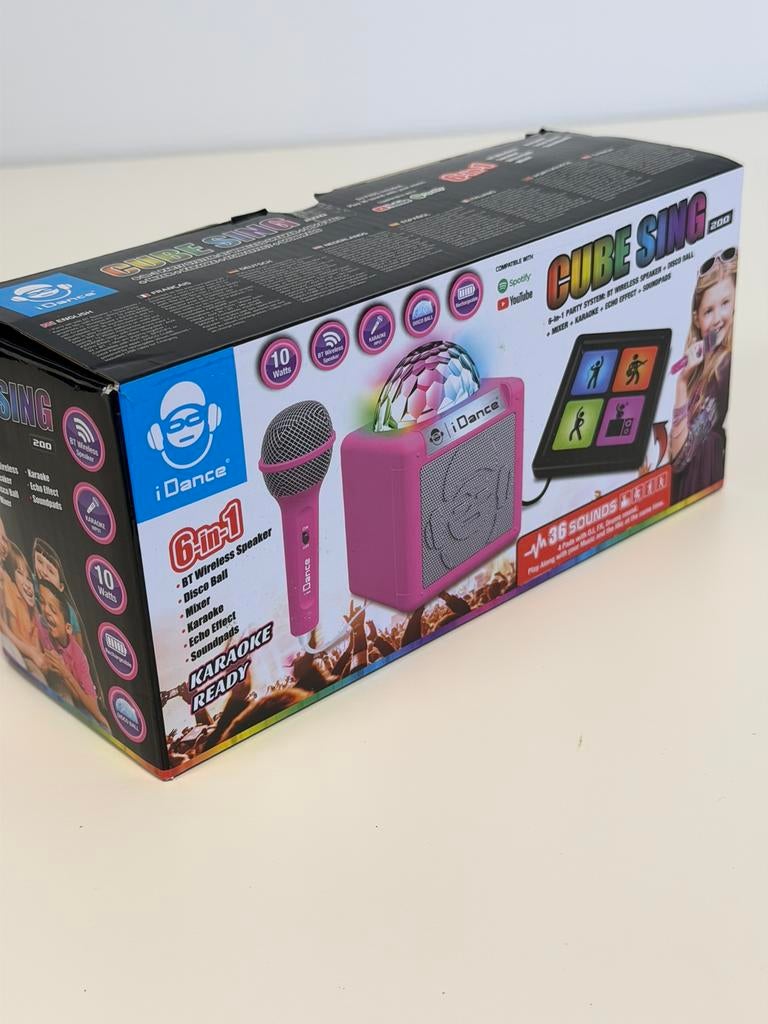 iDance Cube Sing 200 Karaoke Set Bluetooth Disco microfoon, Ophalen of Verzenden, Nieuw, Complete set